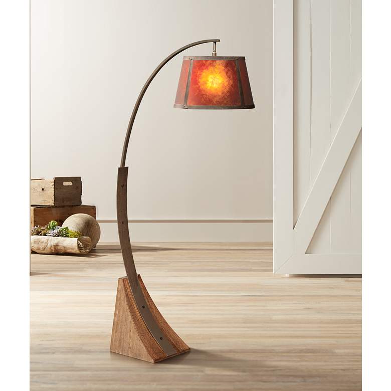 Image 6 Franklin Iron Work Oak River 66 1/2 inch Rust and Mica Arc Floor Lamp more views