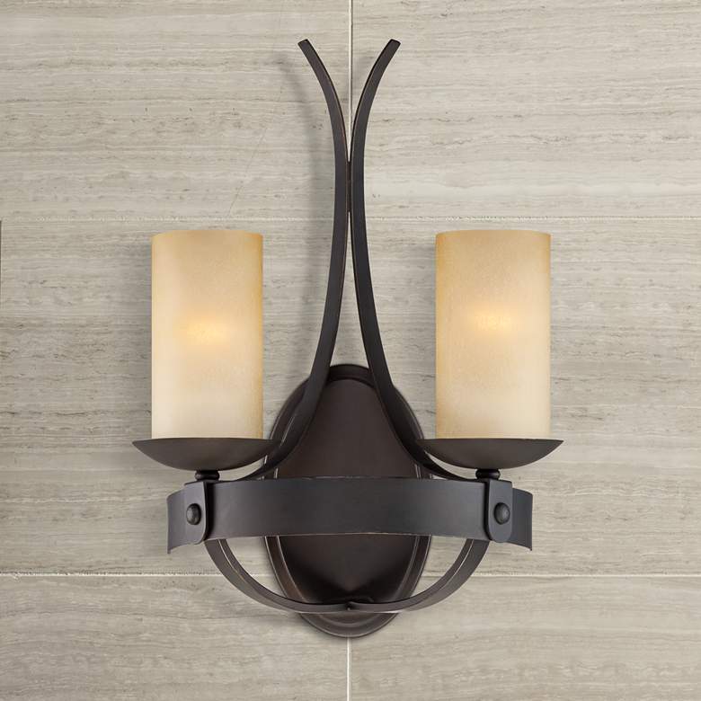 Image 1 Franklin Iron Works&#8482; 18 inch High Scavo Glass Sconce