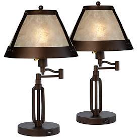 Image2 of Franklin Iron Works 21 1/4" Mica Shade Swing Arm USB Lamps Set of 2