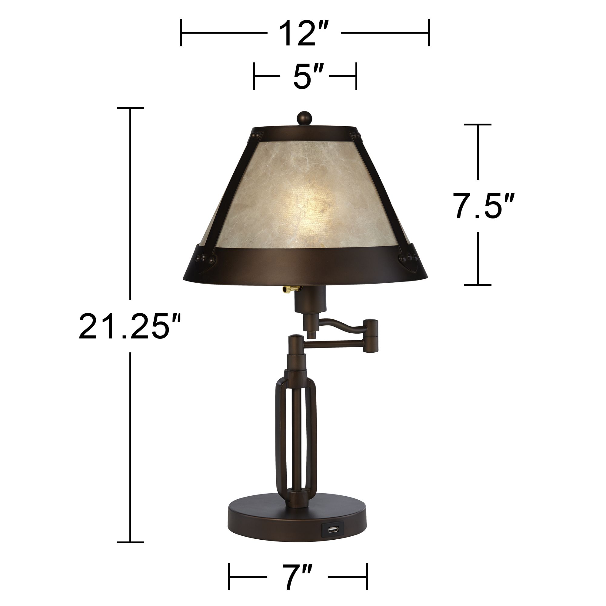 Franklin Iron Works 21 1/4" Mica Shade Swing Arm USB Lamps Set of 2