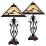 2_Franklin Iron Works 23 3/4" Leaf and Vine Mica Shade Lamps Set of 2