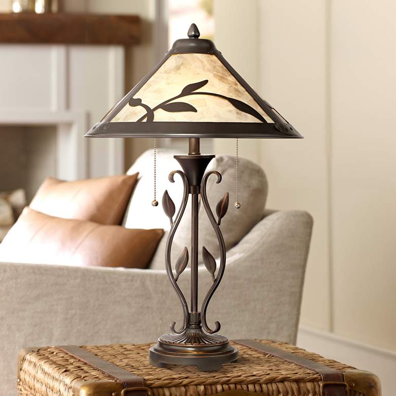 Image 7 Franklin Iron Works 23 3/4" Leaf and Vine Mica Shade Lamps Set of 2 more views