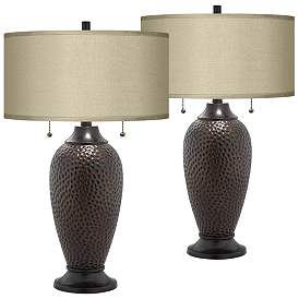 Image1 of Franklin Iron Works 24 1/2" Taupe and Hammered Bronze Lamps Set of 2