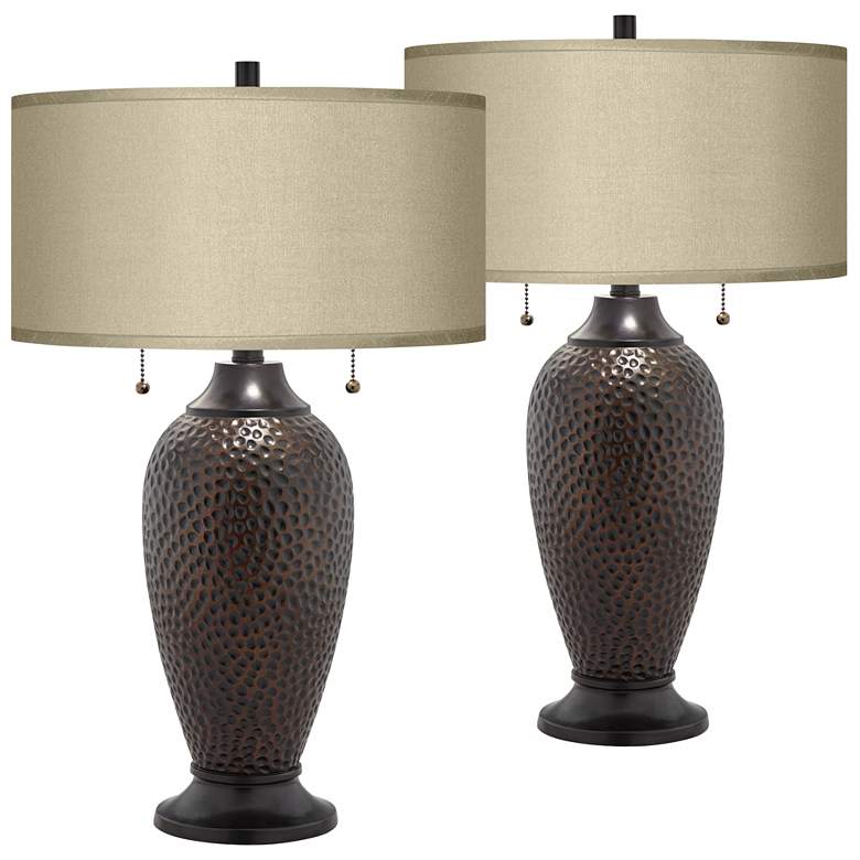Image 1 Franklin Iron Works 24 1/2" Taupe and Hammered Bronze Lamps Set of 2
