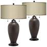 Franklin Iron Works 24 1/2" Taupe and Hammered Bronze Lamps Set of 2