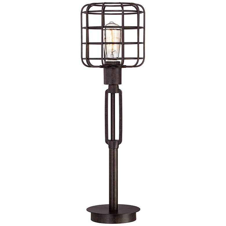 Image 3 Franklin Iron Works 24" Bronze Industrial Cage Accent Lamp