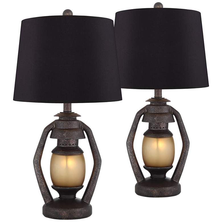 Image 1 Franklin Iron Works 25 1/4" Miner Lantern Night Light Lamps Set of 2