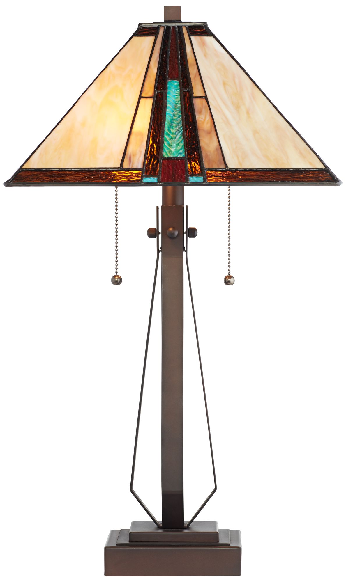Franklin Iron Works 25" Mission Bronze Tiffany-Style Glass Table Lamp