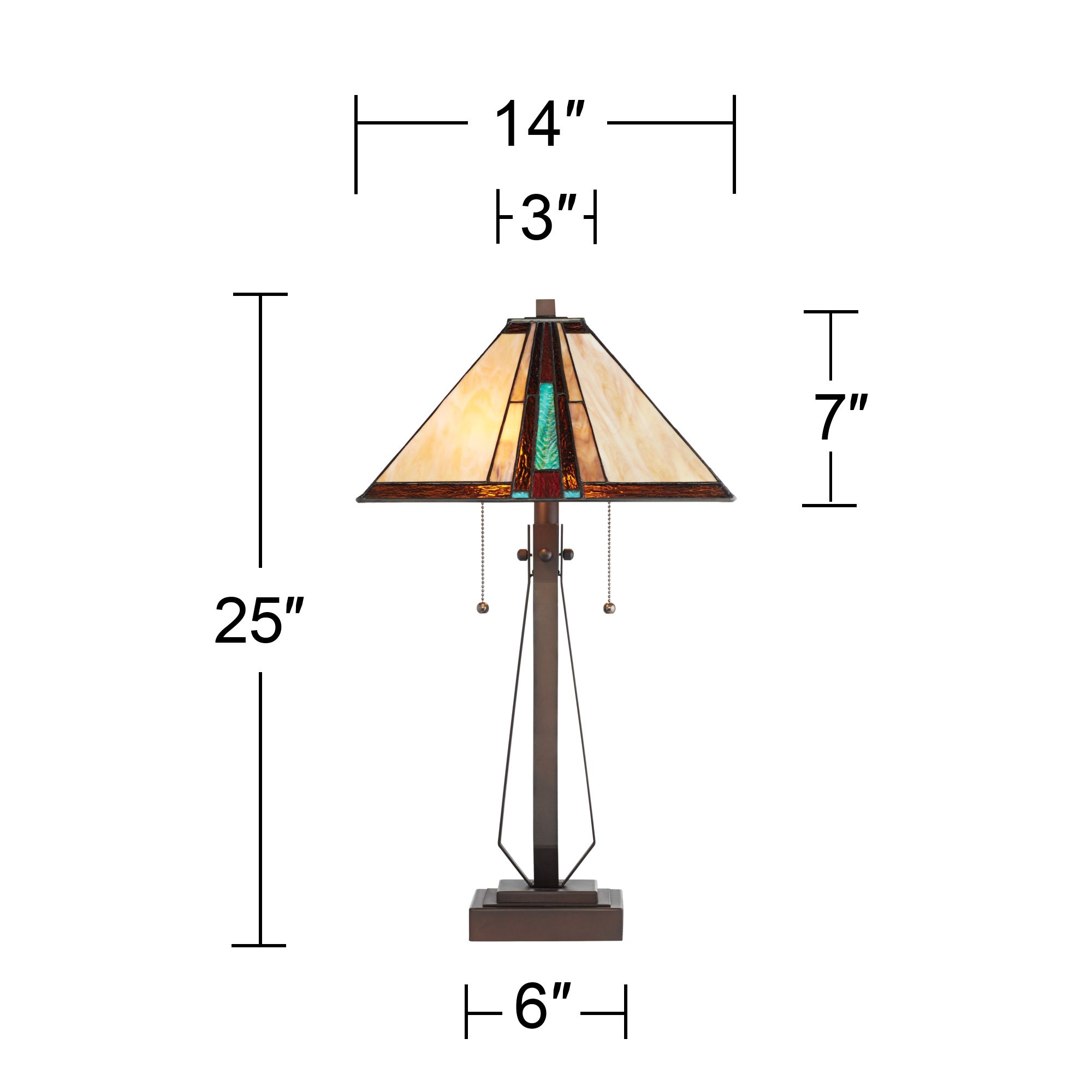 Franklin Iron Works 25" Mission Bronze Tiffany-Style Glass Table Lamp