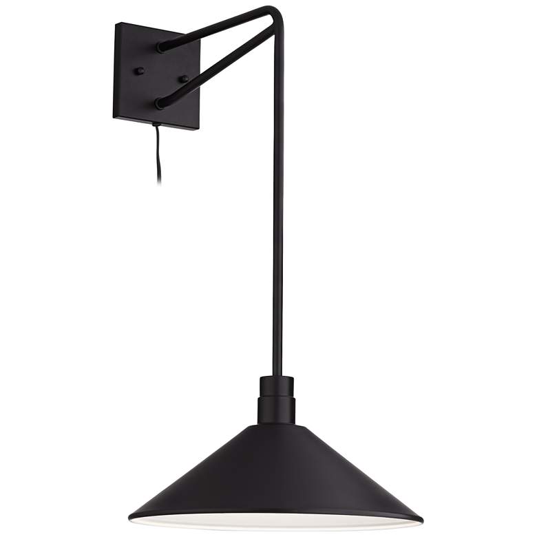 Image 1 Franklin Iron Works 26" Matte Black Industrial Plug-In Wall Sconce