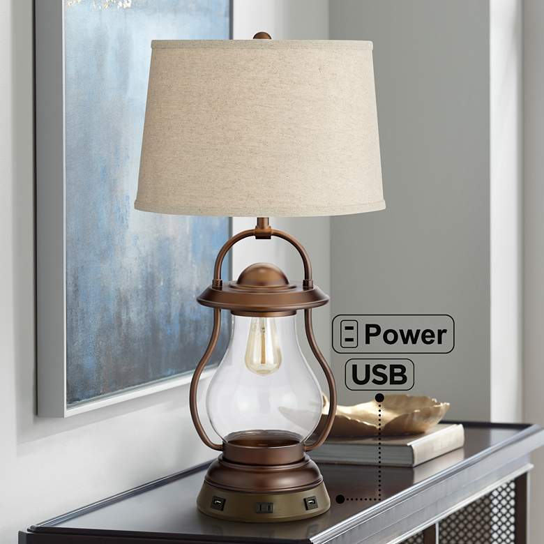 Image 7 Franklin Iron Works 27" Night Light Lamp with USB Workstation Base more views