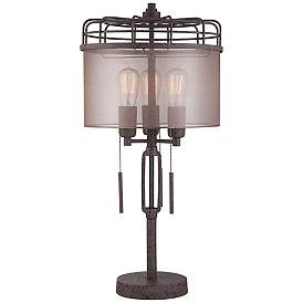 Image3 of Franklin Iron Works 28 3/4" Industrial Cage 3-Light Metal Table Lamp