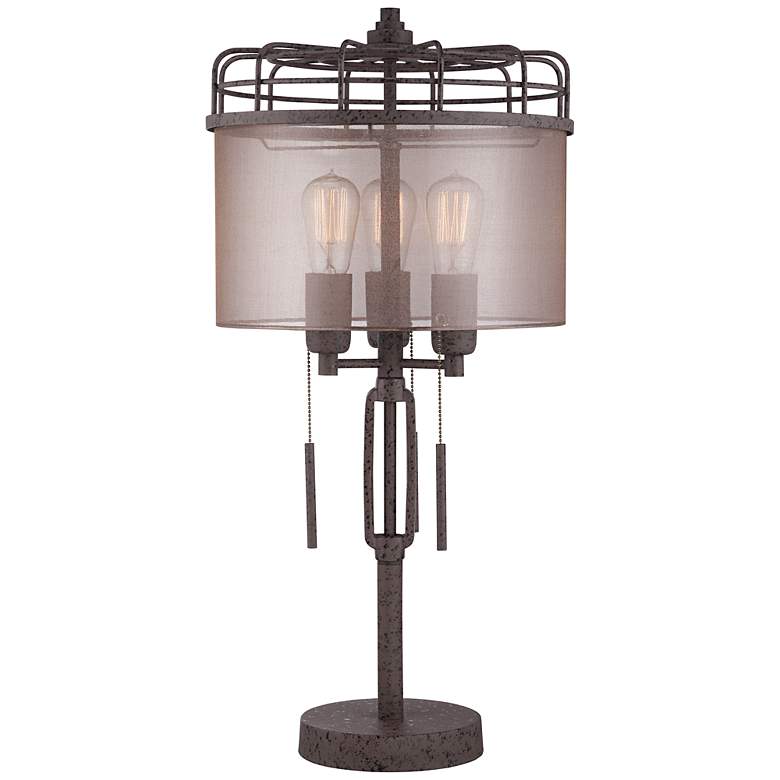Image 3 Franklin Iron Works 28 3/4" Industrial Cage 3-Light Metal Table Lamp