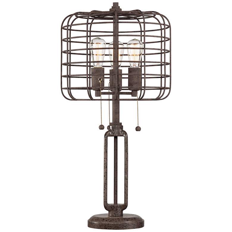 Image 3 Franklin Iron Works 30 inch Industrial Cage 3-Light Rust Metal Table Lamp