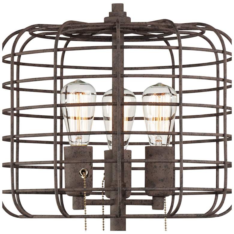 Image 4 Franklin Iron Works 30 inch Industrial Cage 3-Light Rust Metal Table Lamp more views