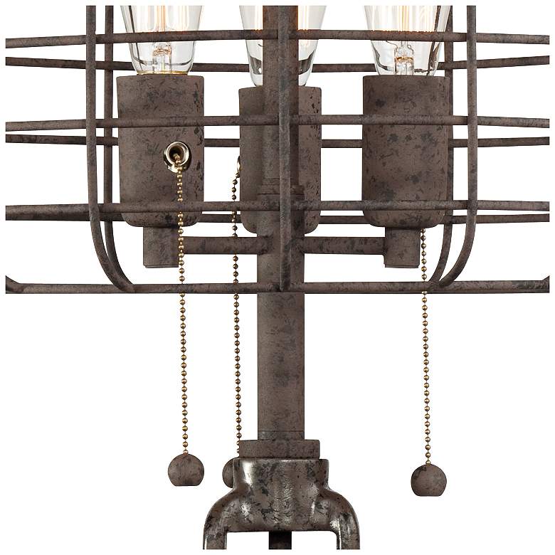 Image 5 Franklin Iron Works 30 inch Industrial Cage 3-Light Rust Metal Table Lamp more views