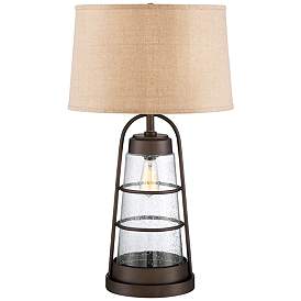 Image3 of Franklin Iron Works 31" Industrial Lantern Table Lamp with Night Light