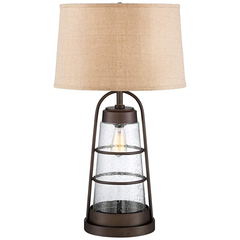 Image 3 Franklin Iron Works 31 inch Industrial Lantern Table Lamp with Night Light