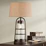 Industrial Lantern Table Lamp with Night Light