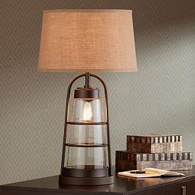 Image4 of Franklin Iron Works 31" Industrial Lantern Table Lamp with Night Light more views