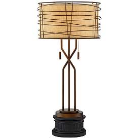 Image1 of Franklin Iron Works 33" Bronze Metal Table Lamp with Black Round Riser