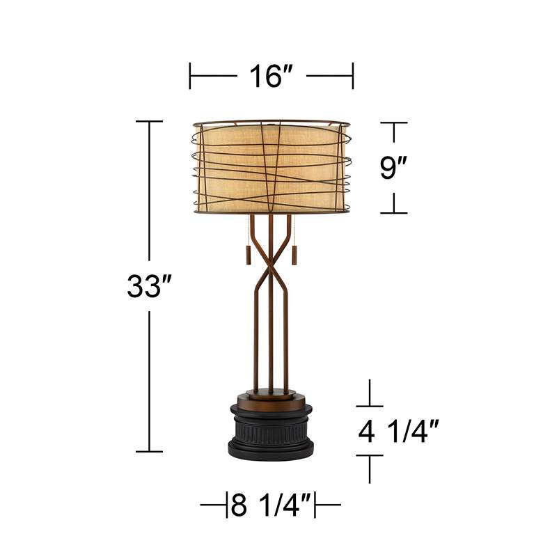 Image 7 Franklin Iron Works 33 inch Bronze Metal Table Lamp with Black Round Riser more views