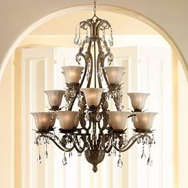 Image1 of Franklin Iron Works 39" Roman Bronze and Crystal Tiered Chandelier