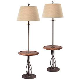 Image1 of Franklin Iron Works 63 1/2" Twist Base Wood Table Floor Lamps Set of 2