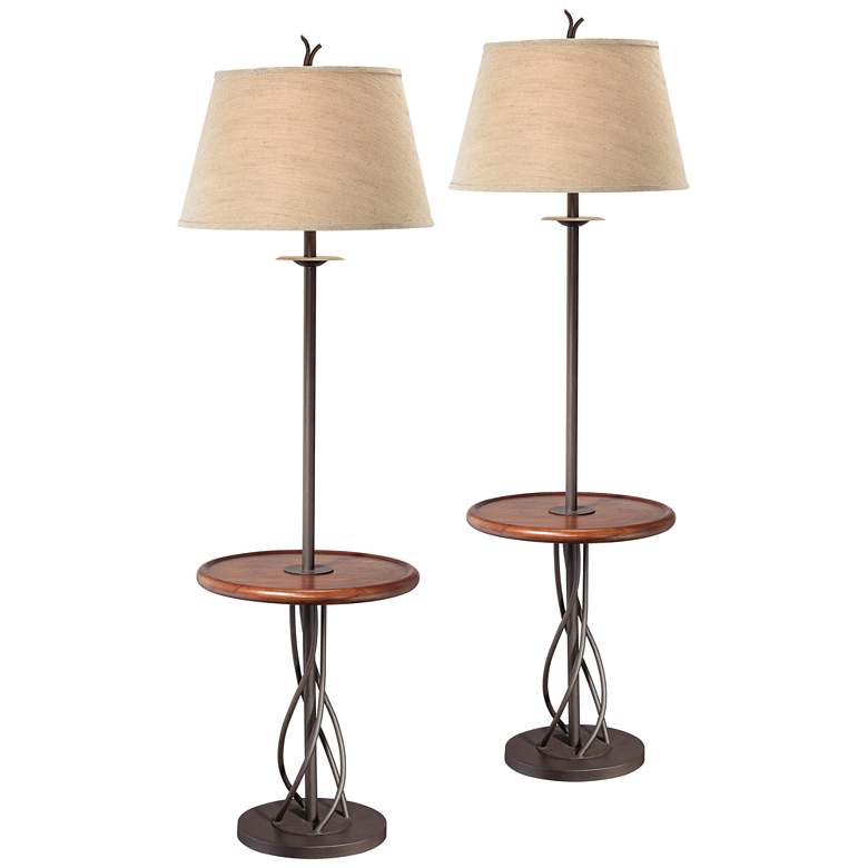 Image 1 Franklin Iron Works 63 1/2" Twist Base Wood Table Floor Lamps Set of 2