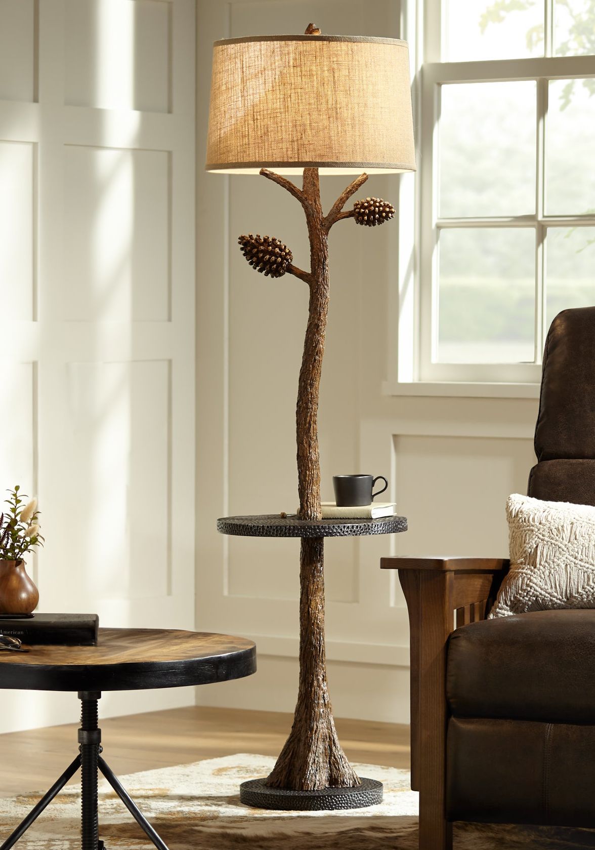 Image Franklin Iron Works 67" Tree Trunk Tray Table Floor Lamp