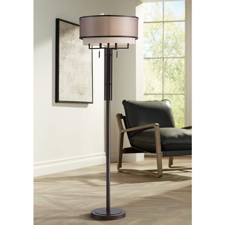 Image 2 Franklin Iron Works Alamo 62" Bronze Double Shade Floor Lamp