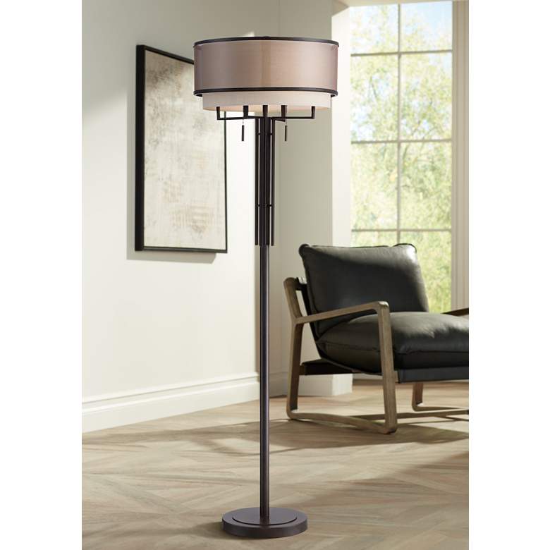 Image 2 Franklin Iron Works Alamo 62 inch Bronze Double Shade Floor Lamp