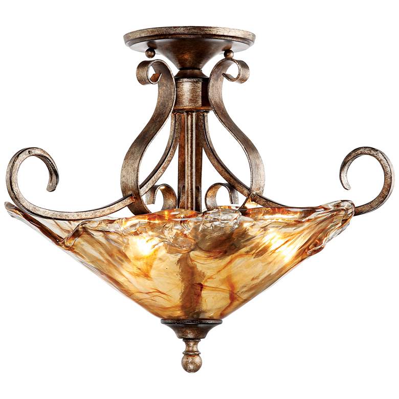 Image 2 Franklin Iron Works Amber Scroll 20 1/4 inch Wide Art Glass Ceiling Light