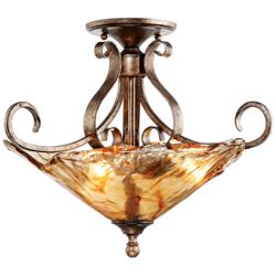 Franklin Iron Works Amber Scroll 20 1/4&quot; Wide Art Glass Ceiling Light