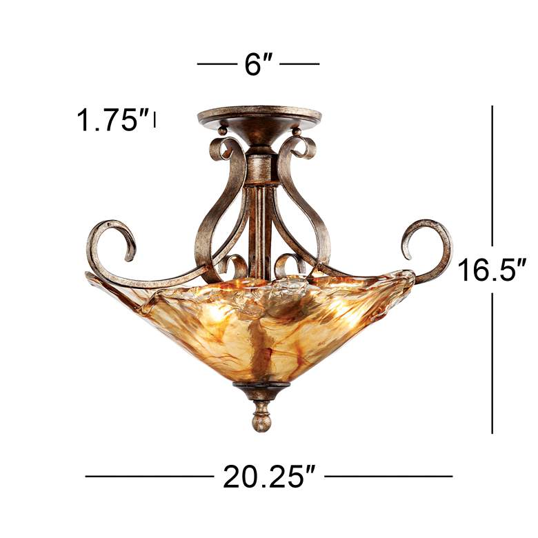 Image 7 Franklin Iron Works Amber Scroll 20 1/4" Wide Art Glass Ceiling Light more views