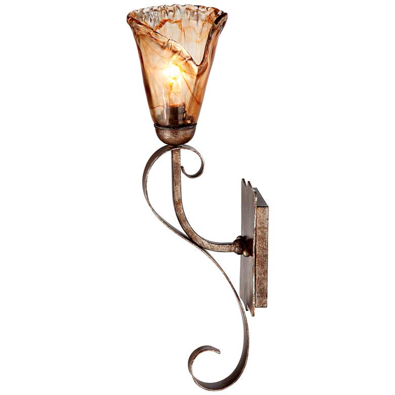 Image 4 Franklin Iron Works Amber Scroll 23 1/2" Glass Bronze Wall Sconces Set more views