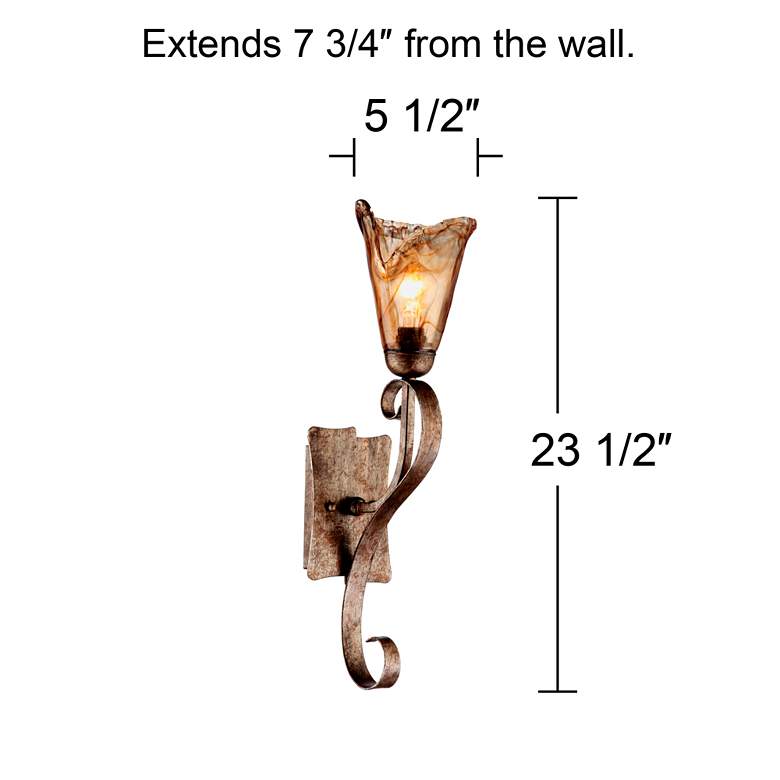 Image 7 Franklin Iron Works Amber Scroll 23 1/2 inch Glass Bronze Wall Sconces Set more views