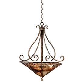 Image2 of Franklin Iron Works Amber Scroll 24 3/4" Artisan Glass Pendant Light