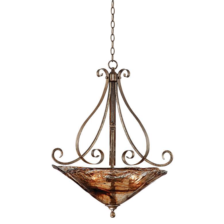 Image 2 Franklin Iron Works Amber Scroll 24 3/4" Artisan Glass Pendant Light
