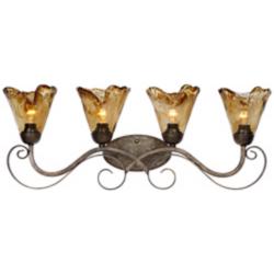 Franklin Iron Works Amber Scroll 29 1/2&quot; Glass and Bronze Bath Light