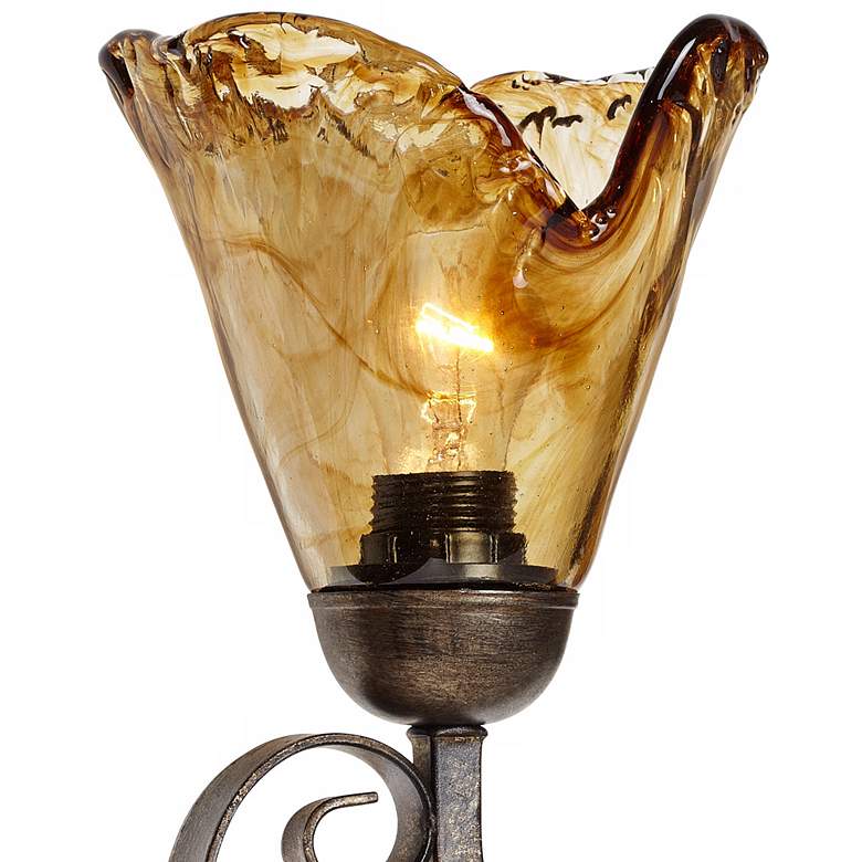 Image 4 Franklin Iron Works Amber Scroll 29 1/2 inch Glass and Bronze Bath Light more views