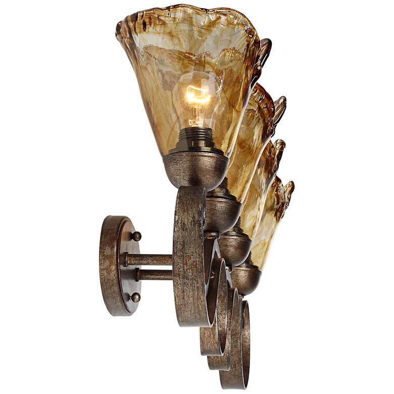 Image 6 Franklin Iron Works Amber Scroll 29 1/2" Glass and Bronze Bath Light more views
