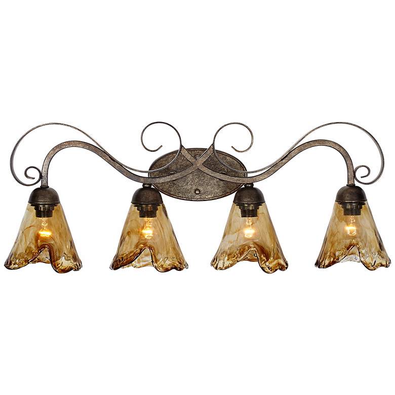 Image 7 Franklin Iron Works Amber Scroll 29 1/2" Glass and Bronze Bath Light more views