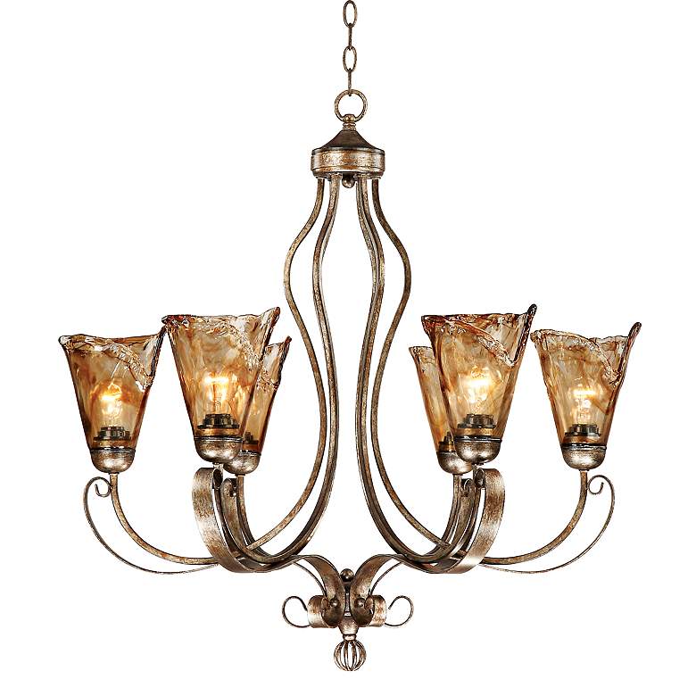 Image 2 Franklin Iron Works Amber Scroll 31 1/2" Wide Golden Bronze Chandelier