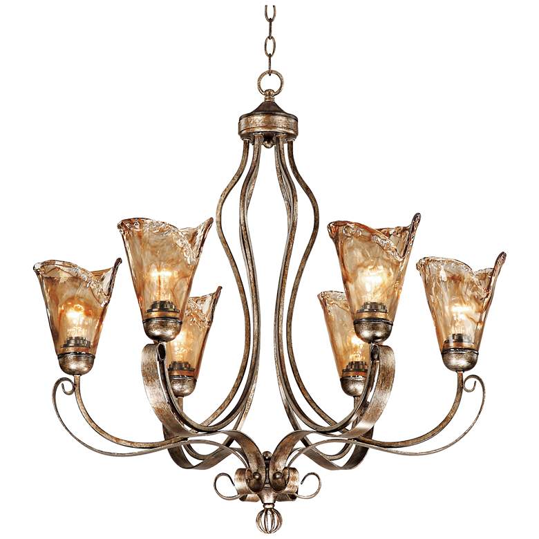Image 5 Franklin Iron Works Amber Scroll 31 1/2" Wide Golden Bronze Chandelier more views