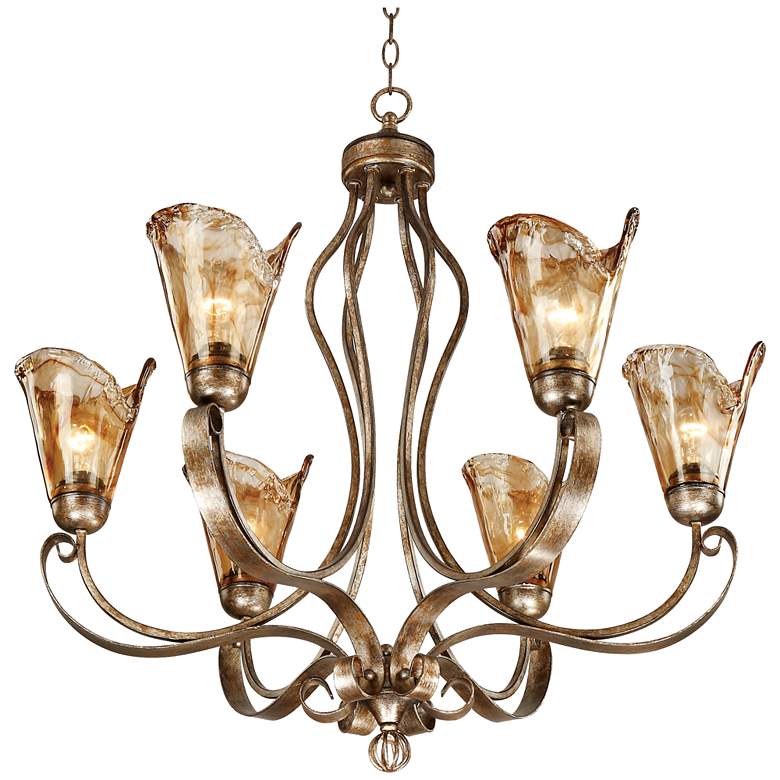 Image 6 Franklin Iron Works Amber Scroll 31 1/2" Wide Golden Bronze Chandelier more views