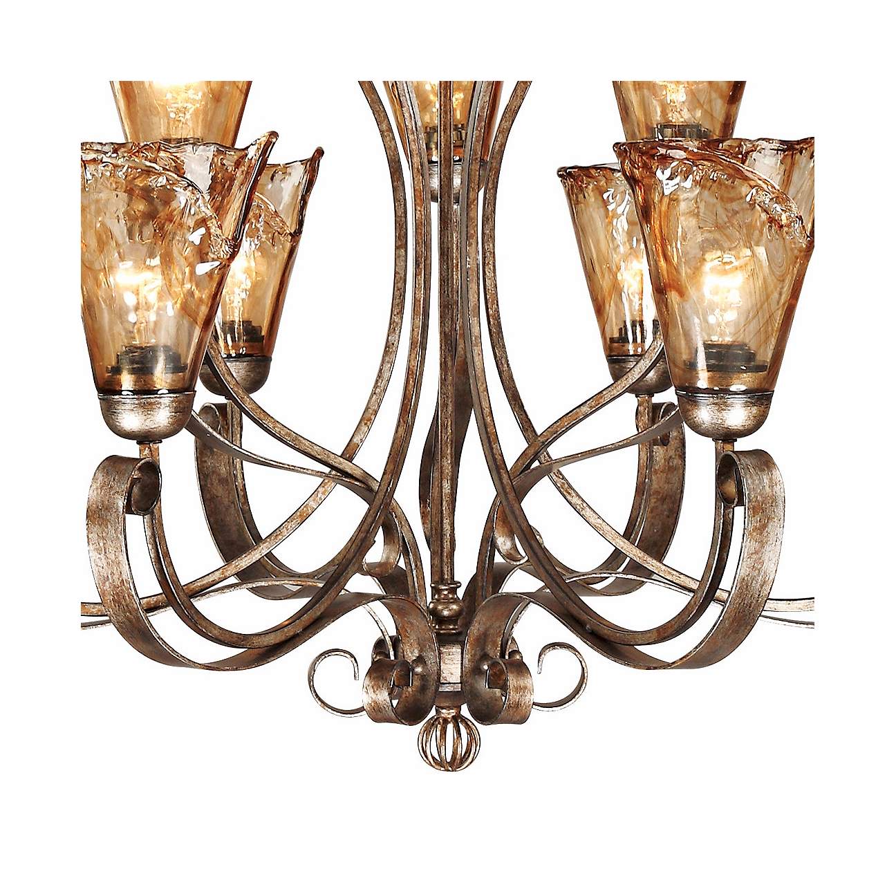 Franklin Iron Works Amber Scroll 35 1/2" Wide Art Glass Chandelier