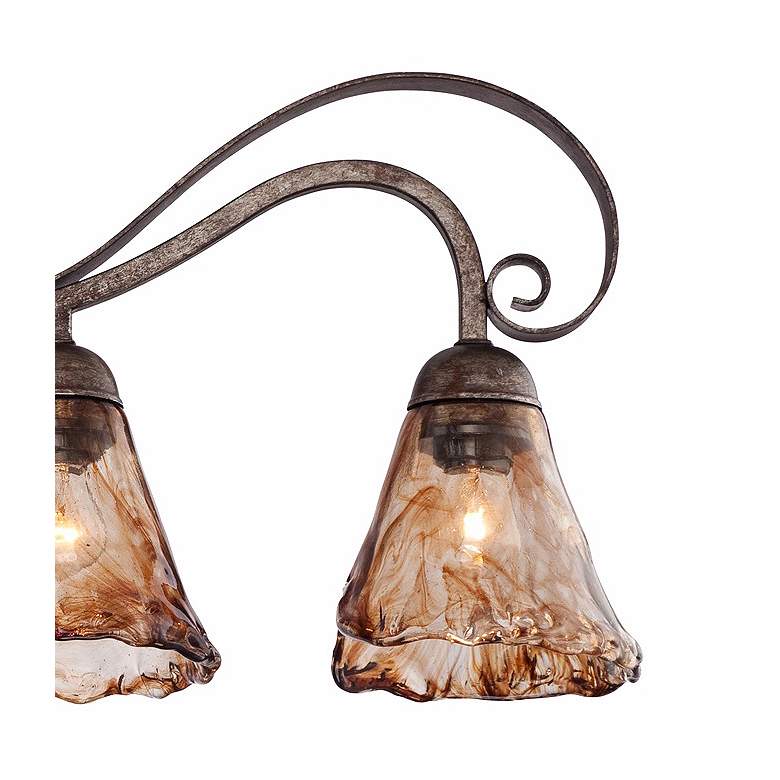 Image 4 Franklin Iron Works Amber Scroll 37 1/4 inch Glass and Bronze Bath Light more views