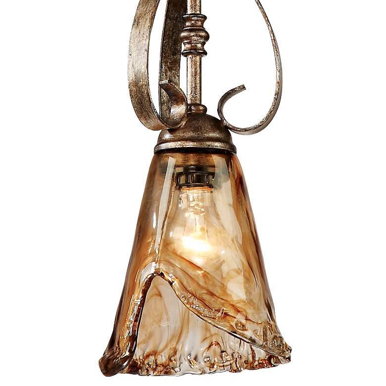 Image 3 Franklin Iron Works Amber Scroll 6" Wide Bronze and Glass Mini Pendant more views