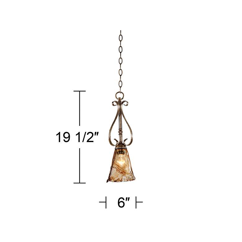 Image 6 Franklin Iron Works Amber Scroll 6" Wide Bronze and Glass Mini Pendant more views